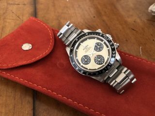 Alpha Daytona Paul Newman Black Insert Chronograph Watch On Rivet Bracelet