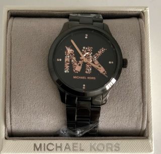 Michael Kors Watch Mk6683 Runway Black Stainless Steel Rose Gold - Tone Logo,  $225
