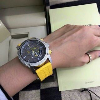 Burberry Swiss Made Sport Chronograph Grey Dial Yellow Rubber Men 