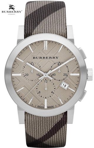 Burberry Watch Bu9358 For Men Smoke Check Swiss Chronograph Strap Leather