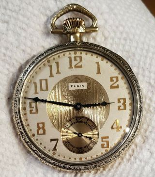 Stunning 1920s Art Deco Elgin Pocket Watch Two Tone Gold Filled Case 2