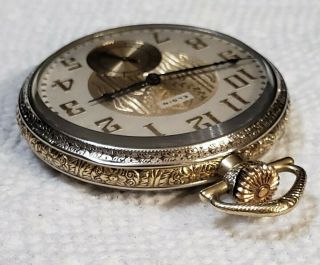 Stunning 1920s Art Deco Elgin Pocket Watch Two Tone Gold Filled Case 3