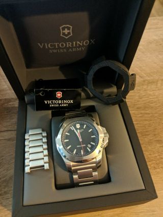 Victorinox Inox Watch Black Dial Stainless Steel Bracelet Model 241723.  1