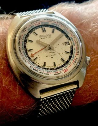 Seiko World Time Automatic Vintage 6117 - 6409 Rare White Dial For Repair Nr