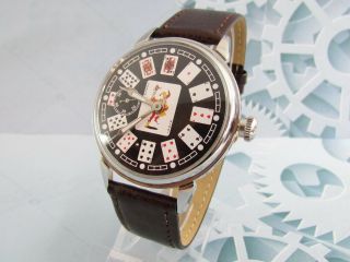 Wrist Watch Playing Cards Joker With Vintage Soviet Movement Cal.  3602
