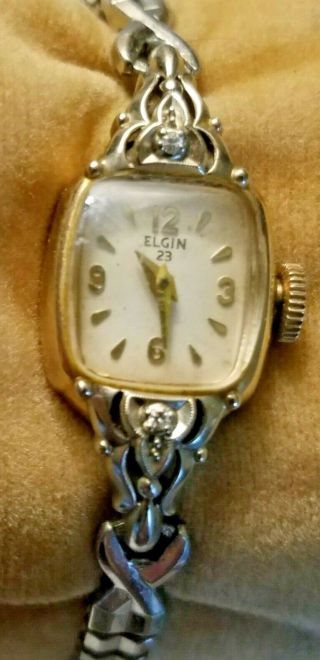 Vintage Ladies Elgin 10k Solid White Gold Watch - - 23 Jewels