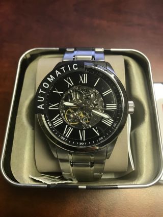 Fossil Automatic Black Skeleton Dial Stainless Steel Men 