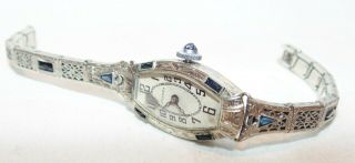 Antique Art Deco 18k & Sapphire Watch W/ Anne Louise Deco Band