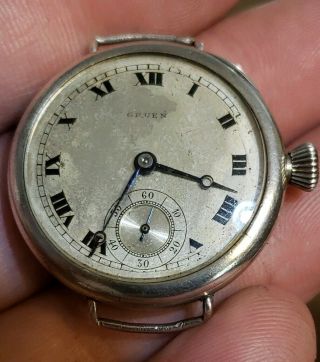 Vintage Rare Gruen.  935 Silver Trench Watch Hallmarked Watch