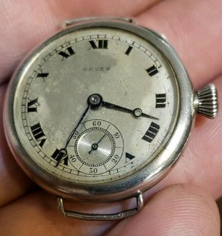 Vintage RARE Gruen.  935 Silver Trench Watch Hallmarked Watch 3