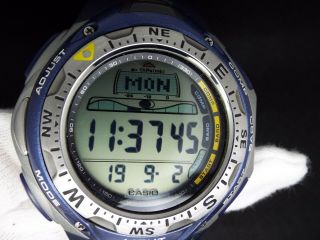 Casio Vintage Digital Watch Spf - 40 Sea Pathfinder Triple Sensor Rare Blue 2274