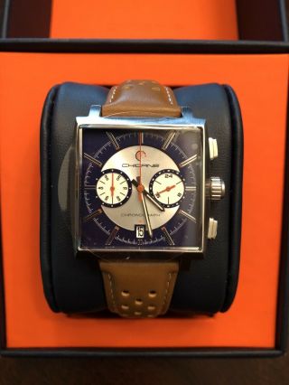 Nwt Chicane Racer Watch Orange/blue/gray With Brown Band