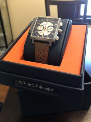 NWT Chicane Racer Watch Orange/Blue/Gray with Brown Band 6