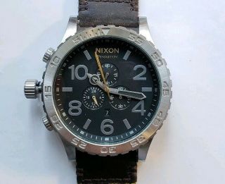 Nixon 51 - 30 Watch With Black Chronograph Face & Brown Leather & Fabric Band