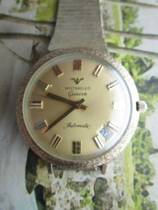 Vintage Wittnauer Geneve Automatic 10k R.  G.  P Rare Offset Date.