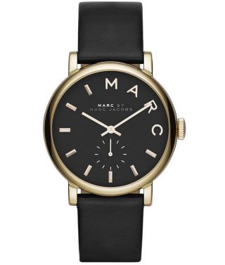 Marc By Marc Jacobs Ladies Watch Baker Gold Tone Black Leather Strap Mbm1269