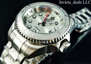 Invicta 52mm Reserve Skull Hydromax Swiss Movement Gmt Silver Dial Ss Watch