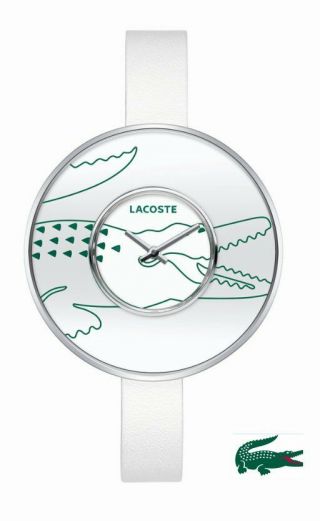 Authentic Lacoste Watch Ladies Figari White Lacoste Logo Steel And Leather