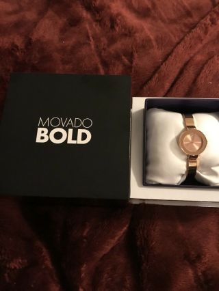 Movado Bold SWISS Rose Gold Stainless Steel Bangle Bracelet Ladies Watch 2