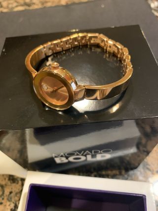 Movado Bold SWISS Rose Gold Stainless Steel Bangle Bracelet Ladies Watch 3