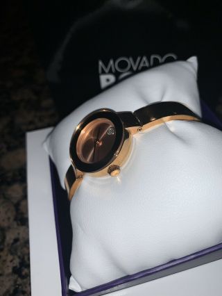 Movado Bold SWISS Rose Gold Stainless Steel Bangle Bracelet Ladies Watch 4