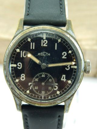 Vintage Military Style Black Dial Recta Benrus 15 Jewel Wwii Era Wrist Watch