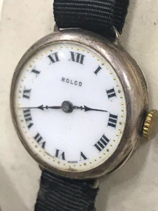 Vintage Antique 1924 Rolco Rolex Silver Trench Military Style Watch Post Ww1