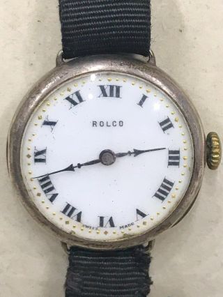 Vintage Antique 1924 Rolco Rolex Silver Trench Military Style Watch Post WW1 2