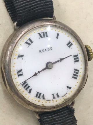 Vintage Antique 1924 Rolco Rolex Silver Trench Military Style Watch Post WW1 3