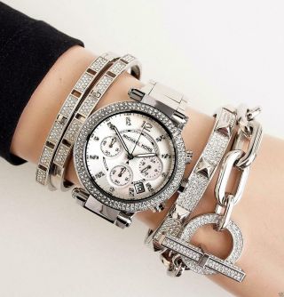 Michael Kors Uhr Damenuhr Mk5353 Parker Farbe Silber Kristall