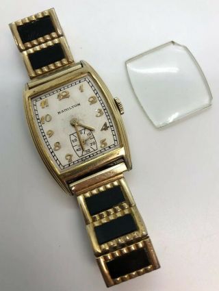 Vintage Hamilton 14k Gold Filled 17 Jewels Antique Rectangle Wrist Watch 1930 
