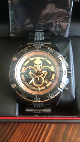 Invicta Mens 52mm Limited Edition Marvel Punisher Chrono Black Rose Gold Watch