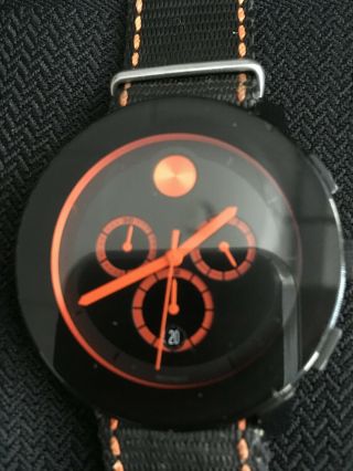 MOVADO BOLD Men ' s Chronograph Black Dial Day - Glo Orange Hands NATO Strap 4
