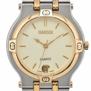 Auth Gucci 9000m Stainless Steel/gold Plated Date Quartz Men 