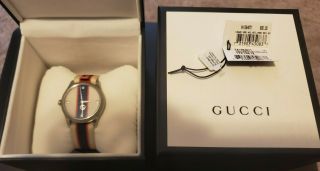 Gucci G - Timeless White Red Blue Nylon Dial 38mm Ss Men 