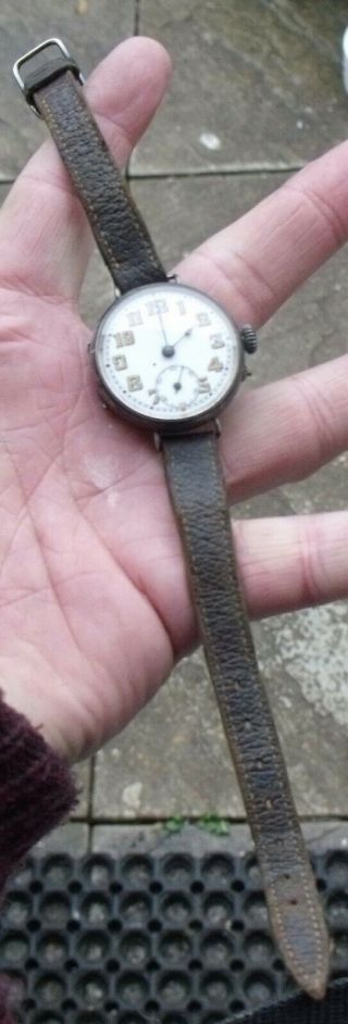 WW1 1917 STERLING SILVER OFFICER ' S TRENCH WATCH,  ALSO SILVER BUCKLE. 5