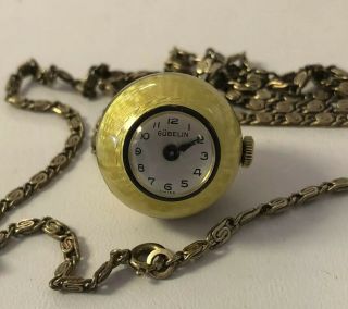 Vintage Gubelin 800 Silver & Enamel Ball Watch Necklace & Pendant -