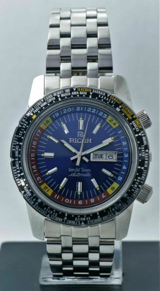 Ricoh World Time Blue Dial Automatic 21 Jewels Day & Date Man 