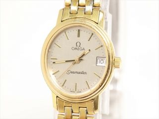 Omega Seamaster Quartz Watch Woemn’s 18k Gold Plated Date Swiss Made [6583]