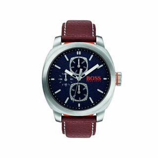 Hugo Boss Orange Blue Dial 46mm Brown Leather Strap Analogue Watch