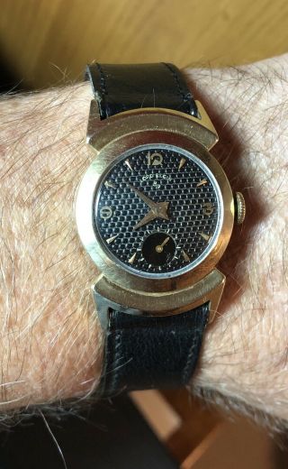 Vintage Elgin Black Knight 14k Gold Filled Watch 21j Cal 680 Runs Cone Crystal