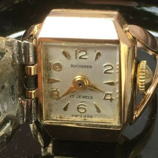 Vintage Gold Plated Bucherer 17 Jewel Mechanical Wind Ladies Watch Ring 10.  0g