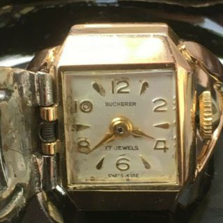 Vintage Gold Plated Bucherer 17 Jewel Mechanical Wind Ladies Watch Ring 10.  0g 3