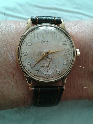 Vintage Swiss Accurist Eclipse 9ct Gold Gents Wrist Watch - 1961 - 21 Jewels