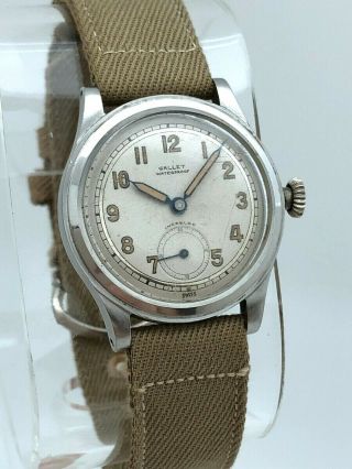 RARE 1940 ' s GALLET MILITARY STAINLESS STEEL WATCH FULLY SUB SEC DIAL 2
