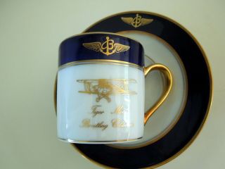 Breitling Cup Saucer Limoges Demitasse " Tiger Moth " Biplane Cobalt Gilded Gift