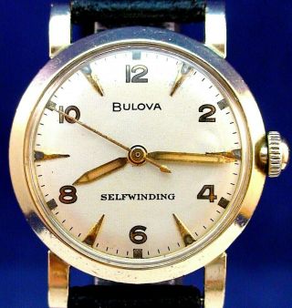 Bulova 1954 Vintage Swiss 17j Automatic Gp/ss Watch With Leather Strap