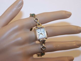 Vintage Hamilton 17 Jewel 750 14K Gold Filled Watch w/Gold Filled & Jade Band 2