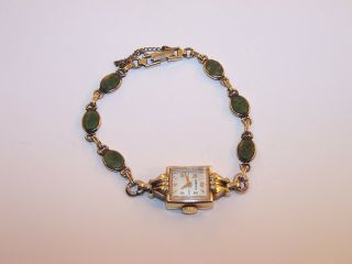 Vintage Hamilton 17 Jewel 750 14K Gold Filled Watch w/Gold Filled & Jade Band 4
