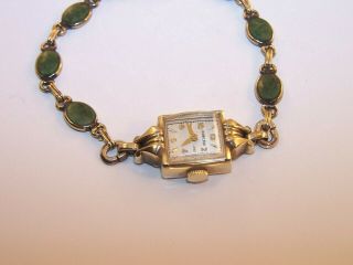 Vintage Hamilton 17 Jewel 750 14K Gold Filled Watch w/Gold Filled & Jade Band 6